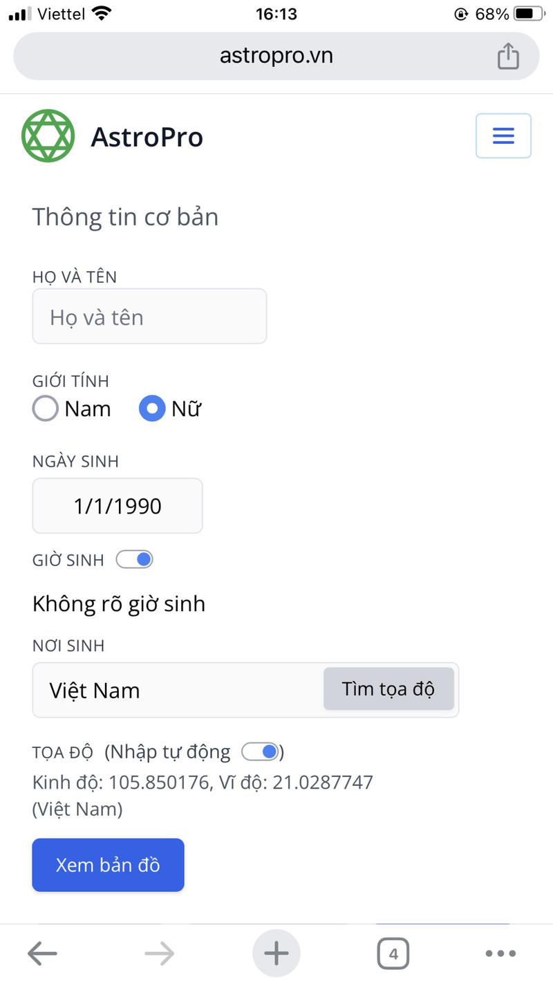 Chọn giờ sinh